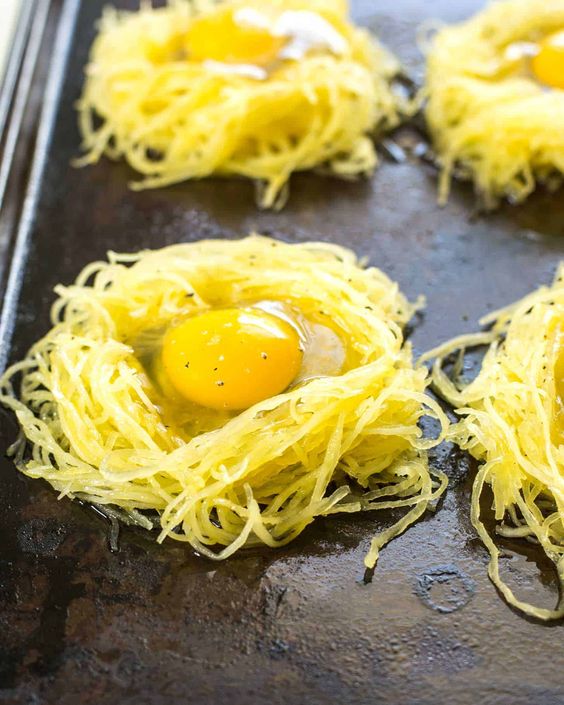 Spaghetti Squash Egg Nests. 