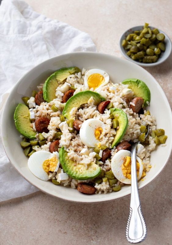 French Rice Salad with Chicken Apple Sausage. 