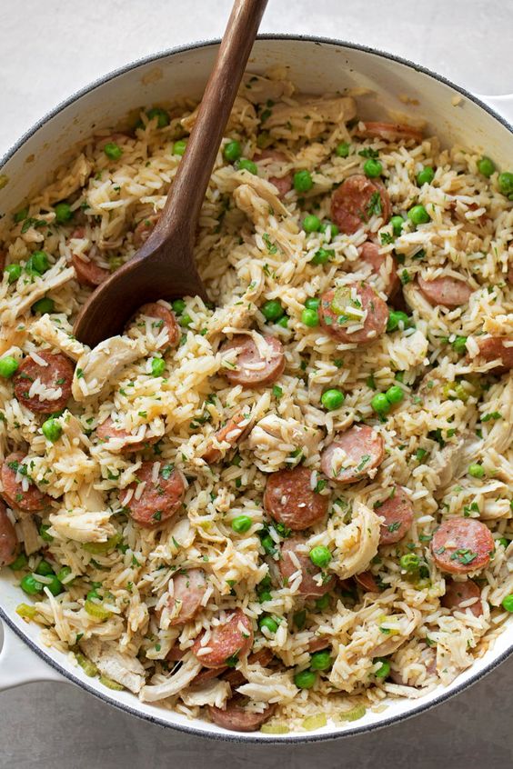 Chicken, Sausage and Rice Skillet. 