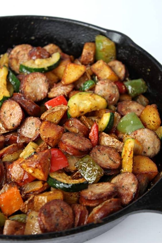 Chicken Sausage and Vegetable Skillet. 