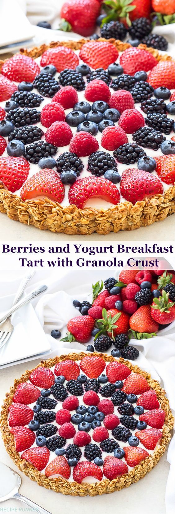 Berries and Yogurt Breakfast Tart with Granola Crust. 