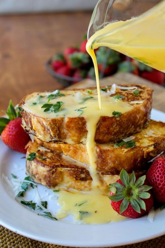 Savory Parmesan French Toast with Hollandaise Sauce. 