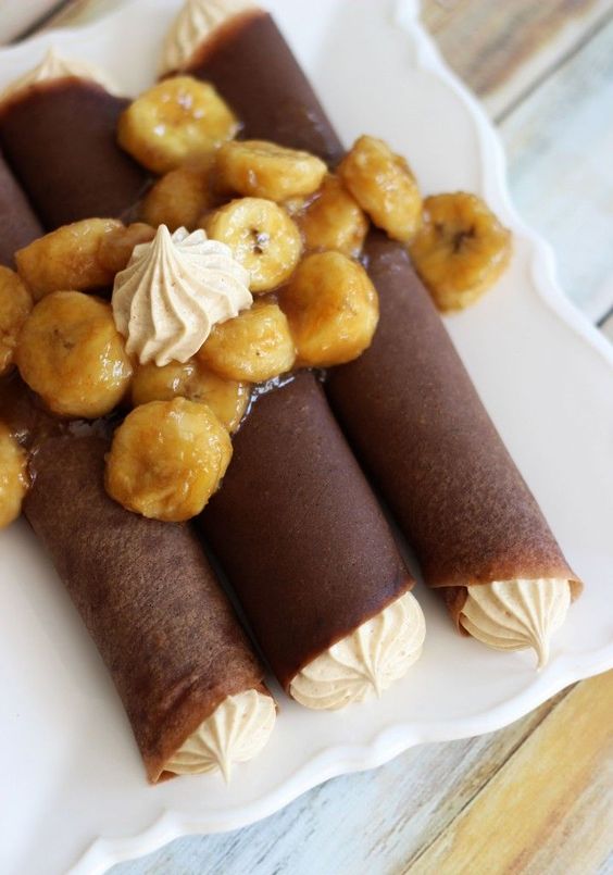 Chocolate Crepes with Peanut Butter Marshmallow Filling. 