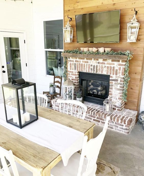 Fireplace Surround With Vintage Brick. 