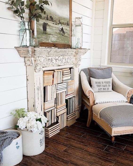 Fireplace Book Storage. 