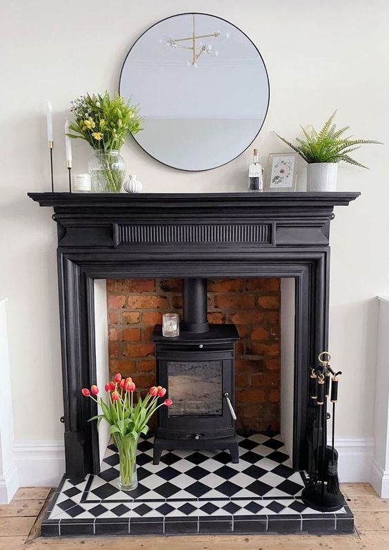 Black Fireplace Surround. 