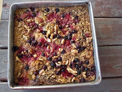 Baked oatmeal with nuts and fruit. 