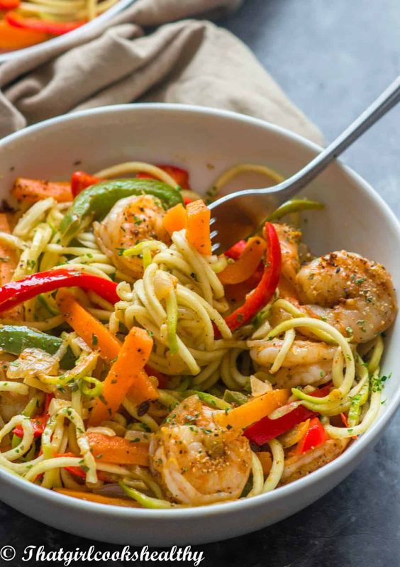 Cajun Shrimp with Zucchini Zoodles. 