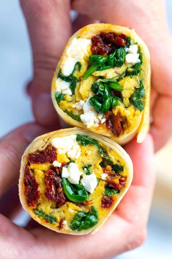 Spinach and Feta Breakfast Burrito. 