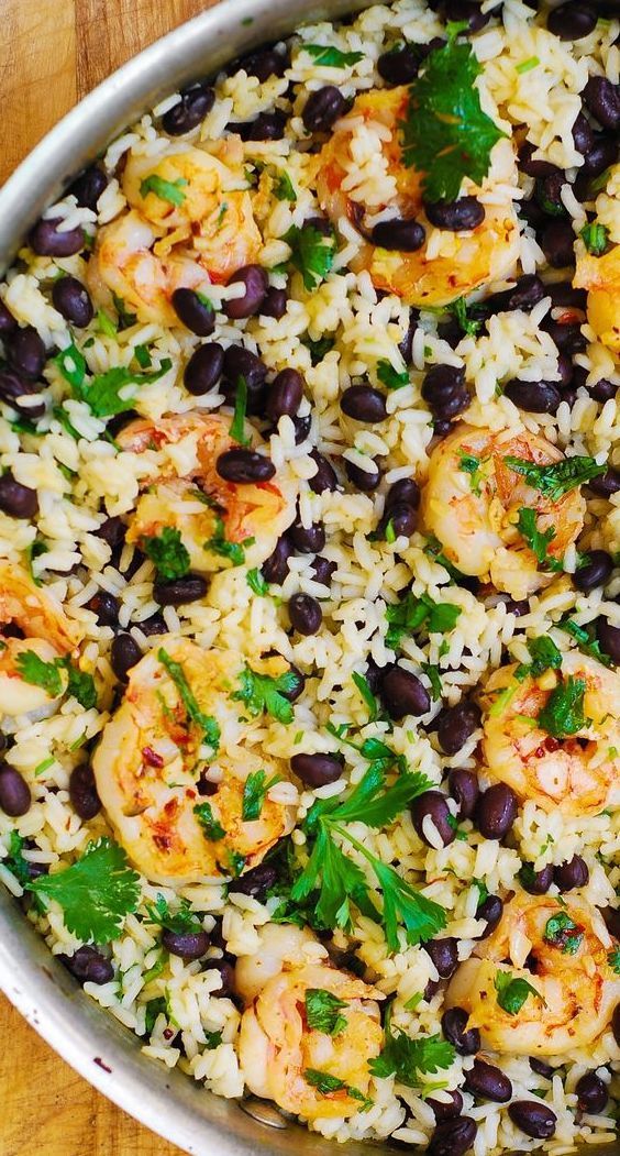 Cilantro-Lime and Black Beans Shrimp and Rice. 