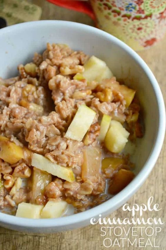 Oatmeal with apples and cinnamon. 