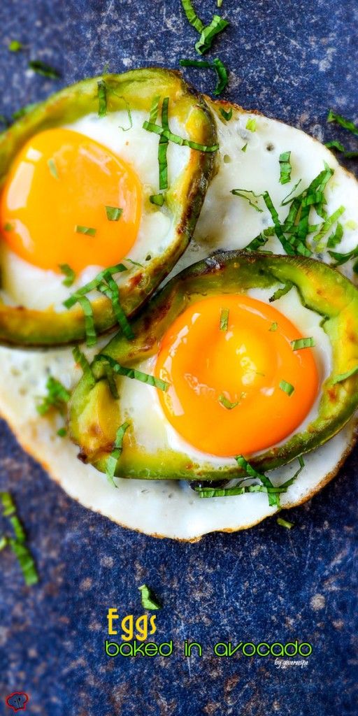 Eggs cooked in an avocado. 