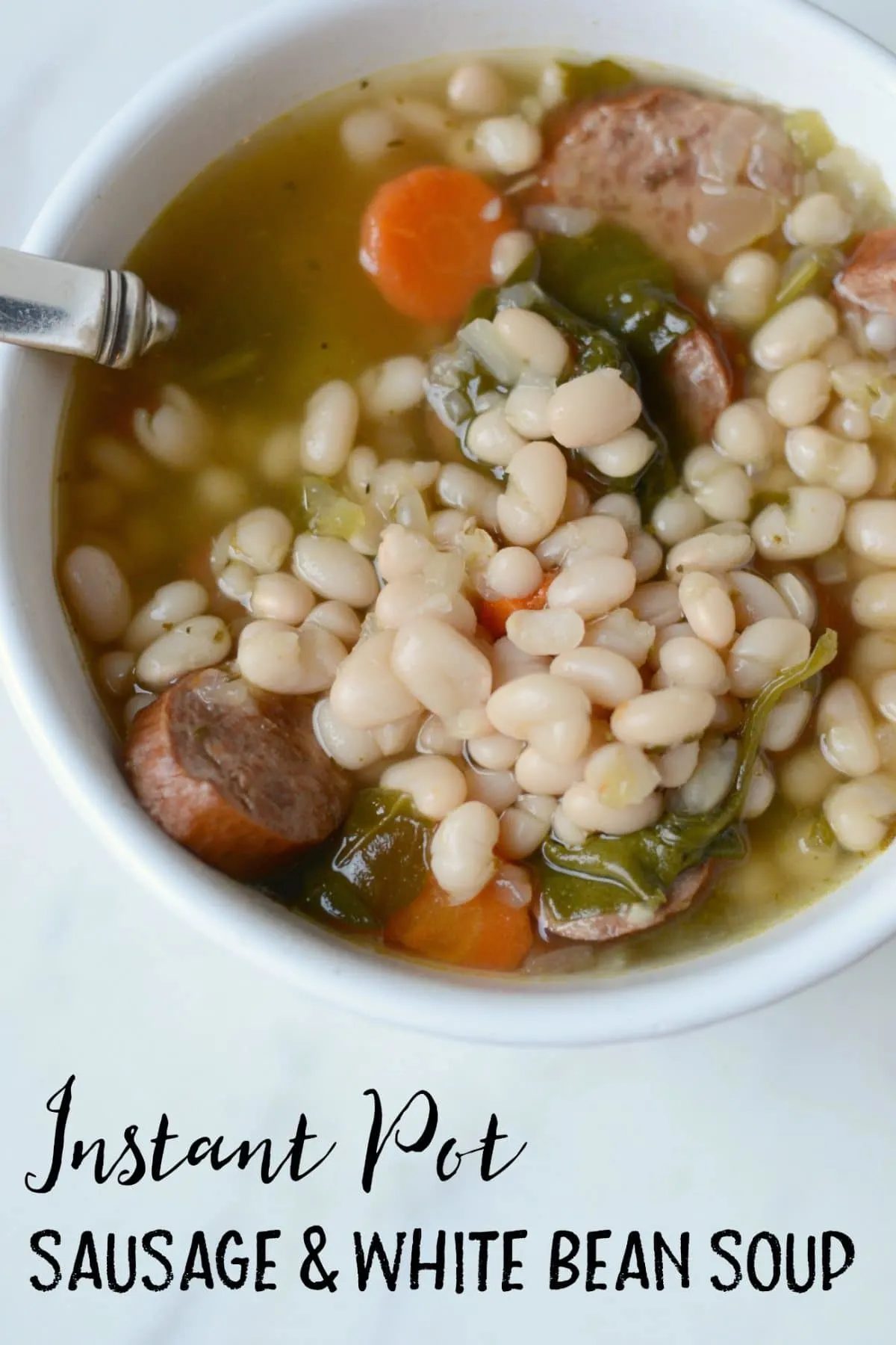 Instant Pot White Bean Soup with Sausage & Vegetables. 