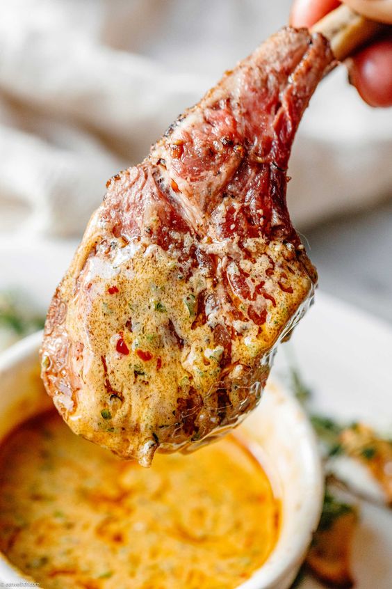 Oven Roasted Rack of Lamb Recipe with Butter Sauce. 