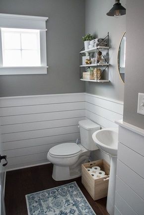 Shiplap Wall Half Way Up Bathroom. 