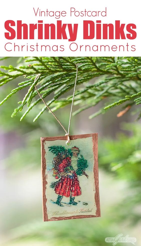 Vintage Christmas Postcard Shrinky Dinks Ornaments. 