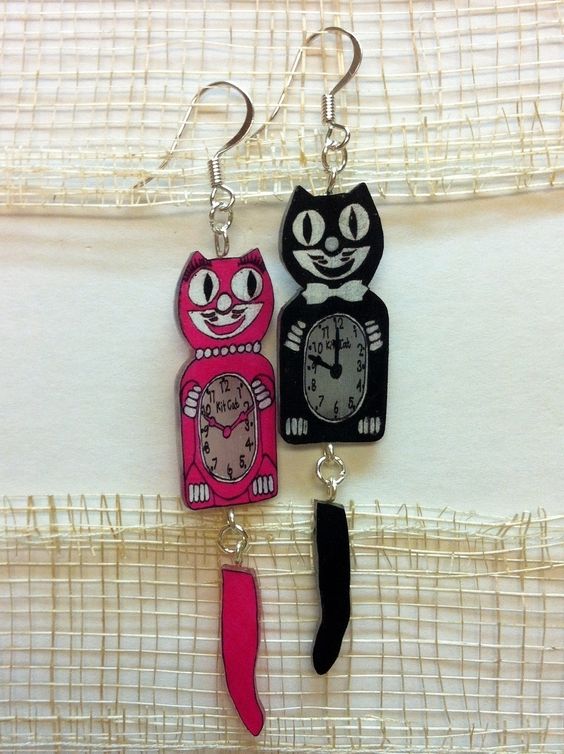 Kit Cat Shrinky Dink Earrings. 