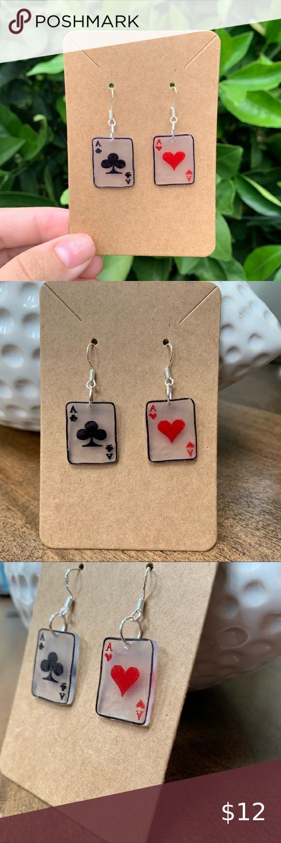 Handmade Shrinky Dink Playing Card Earrings. 