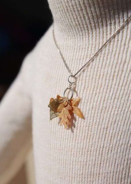 Teeny Tiny Shrinky Dink Leaves Necklace. 