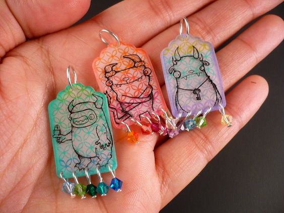 Shrinky Dink Monster Pendants. 