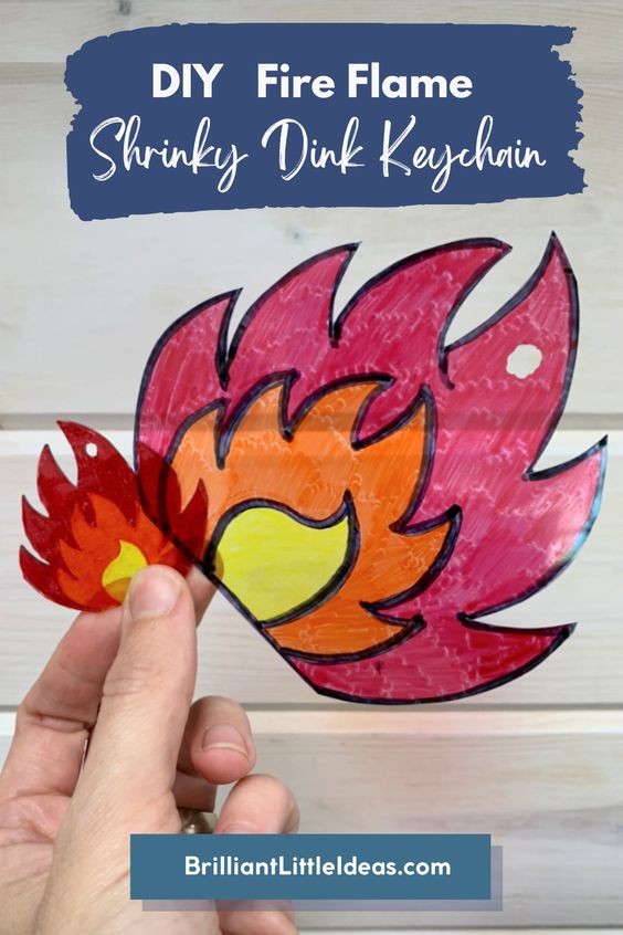 Fire Flame Shrinky Dinks Keychain. 