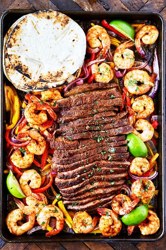 Steak and Shrimp Fajitas. 