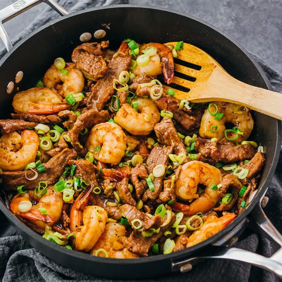 Shrimp Beef Stir Fry. 