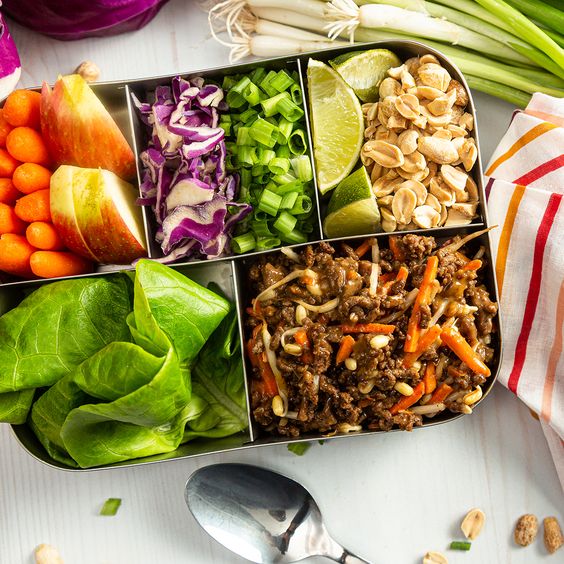 Bento Box Ground Beef Korean Lettuce Wraps. 