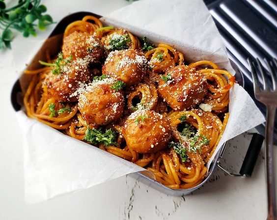 Spaghetti and Meatballs Bento. 