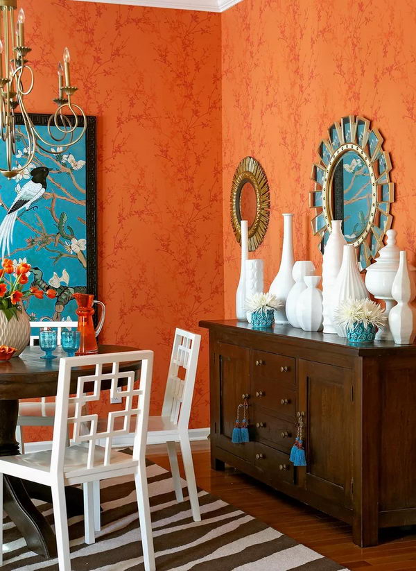 Orange, Turquoise And White. 