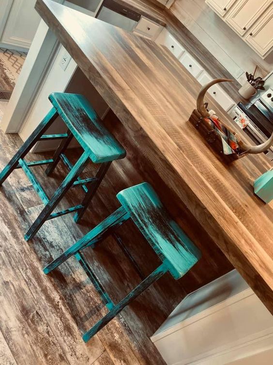 Teal and Wood. 