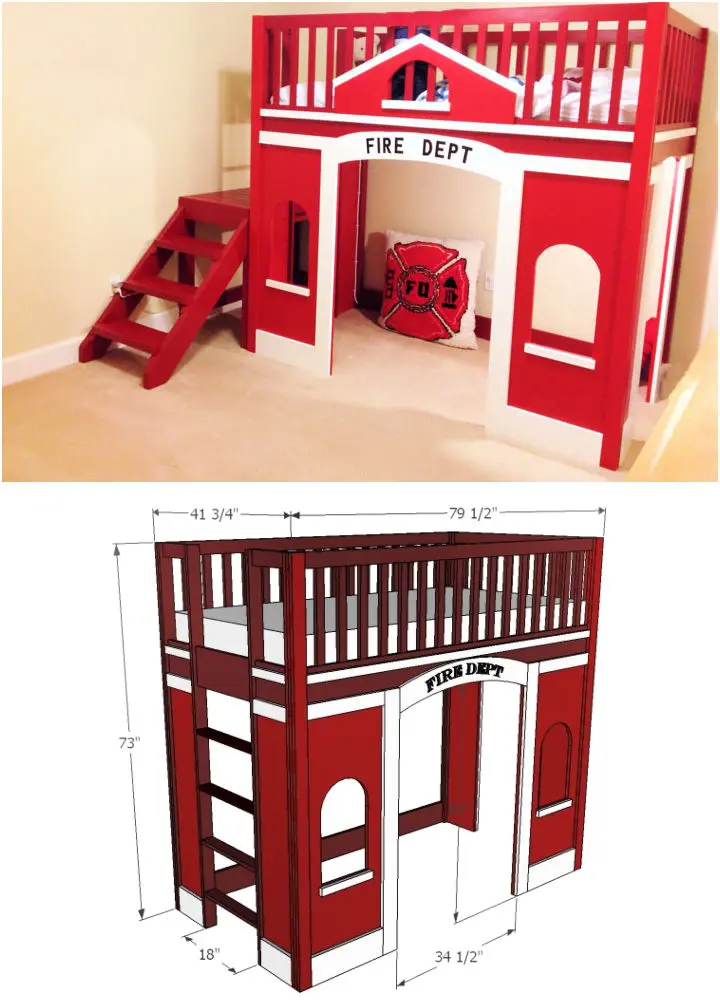 Fire Station Loft Bed Plan for Kids. 