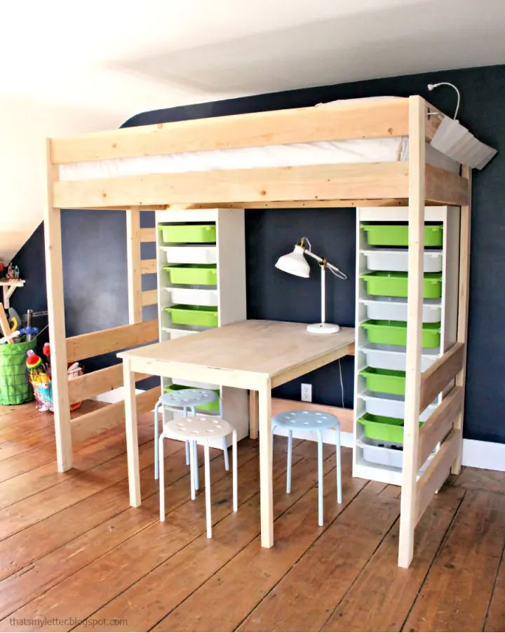 DIY loft bed with LEGO Storage Containers. 