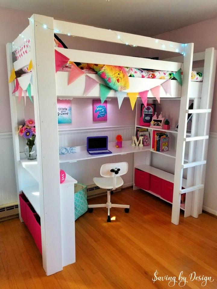 Wooden Loft Bed with Desk and Storage. 