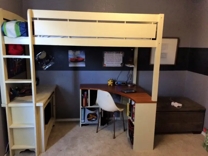 DIY Loft Bed For Adults with Desks. 