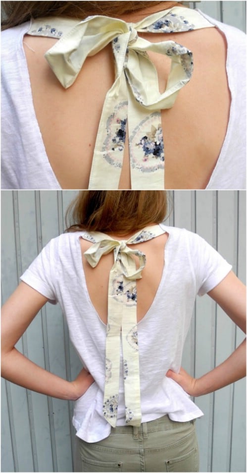 DIY T-Shirt with Cut-Out Back and a Fabric Bow. 