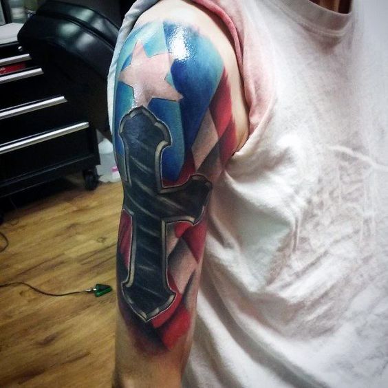 Puerto Rican And American Flag Tattoo. 