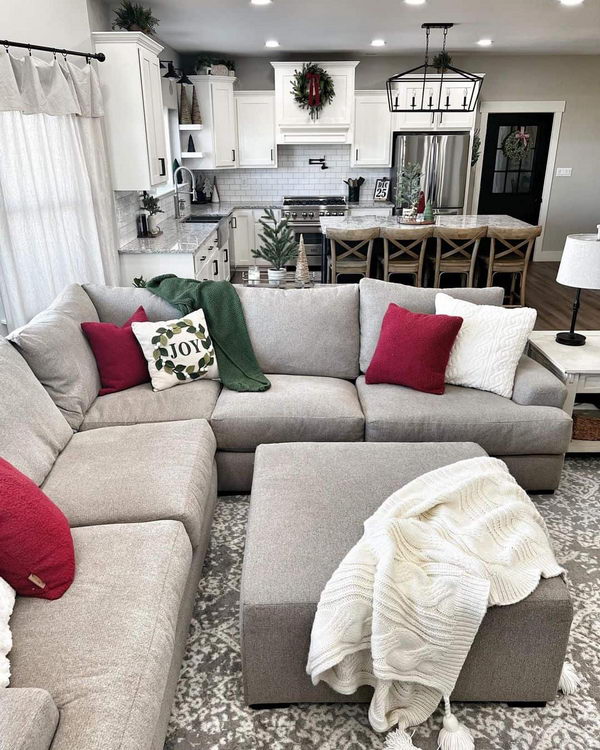 Kitchen Living Room Combo with Christmas Decor. 