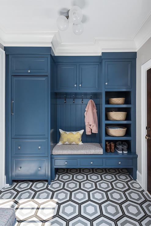 Blue Floor to Ceiling Cabinets for Your Mudroom. 