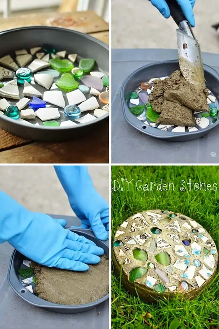 Create Custom Stepping Stones with Metal Pans. 