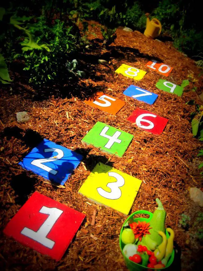 Make Cheerful Hopscotch with Colorful Stepping Stones. 