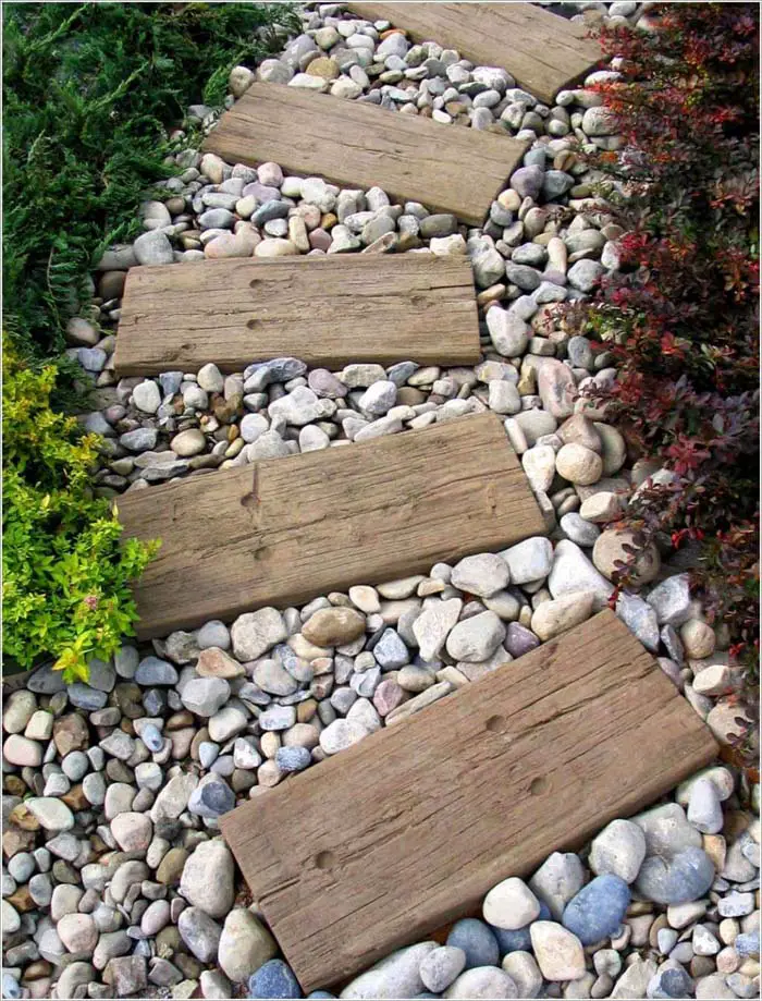 Make a Gravel Walkway with Wood Blocks in Your Garden. 