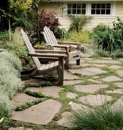 Front of House Landscape Ideas with Sitting Area. 